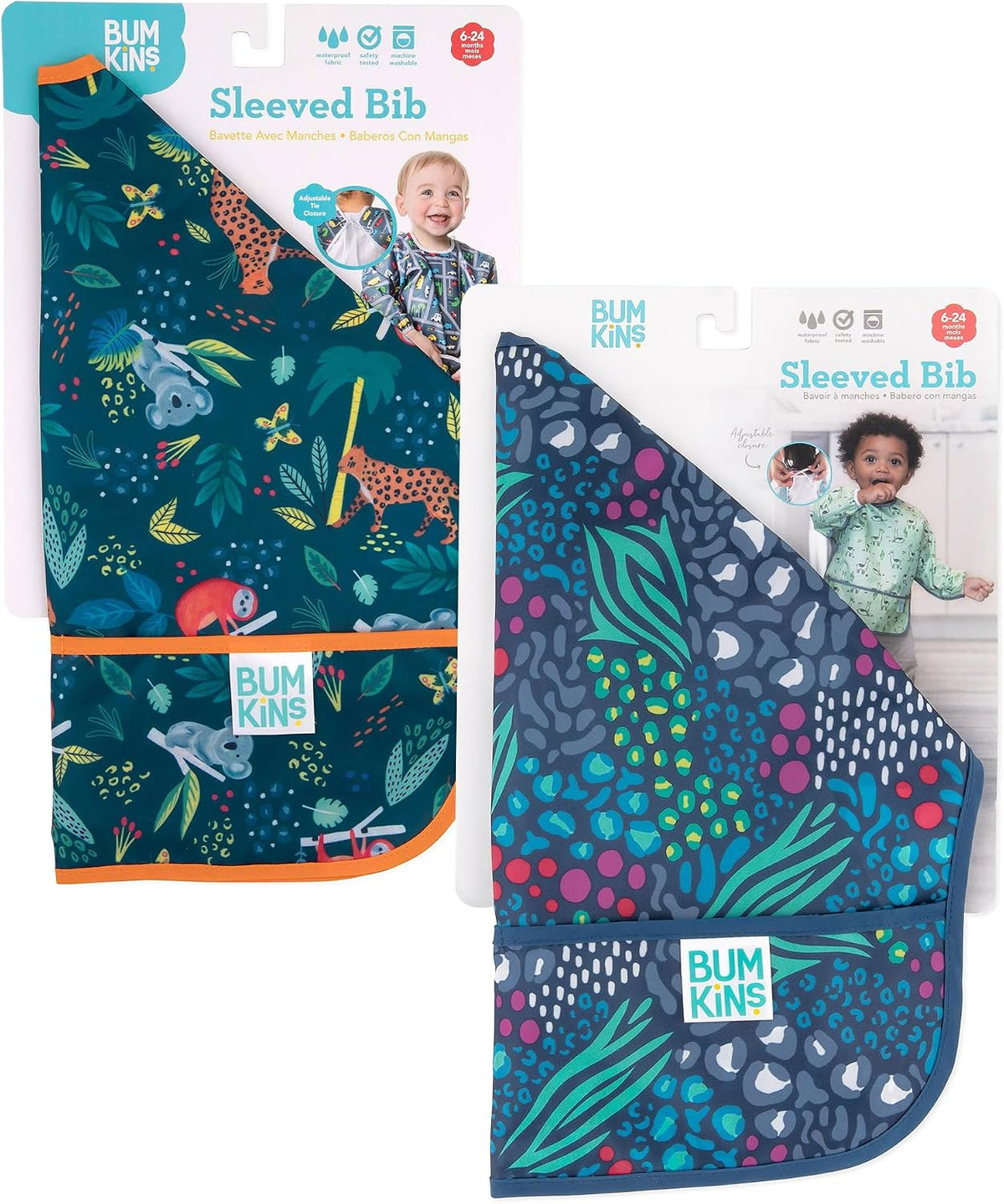Bumkins Babero con volantes y 2 bolsas para sándwich, tela impermeable