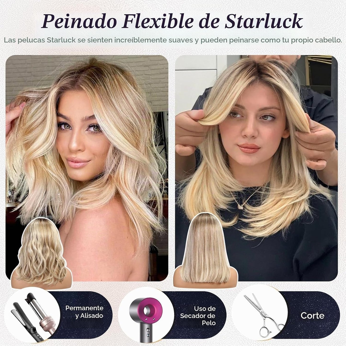 starluck Pelucas de pelo humano con encaje frontal para mujer, pelu...