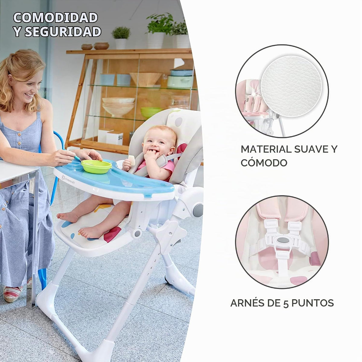 Kinderkraft Trona Yummy, silla de bebé, ergonómica, cómoda, reclina...