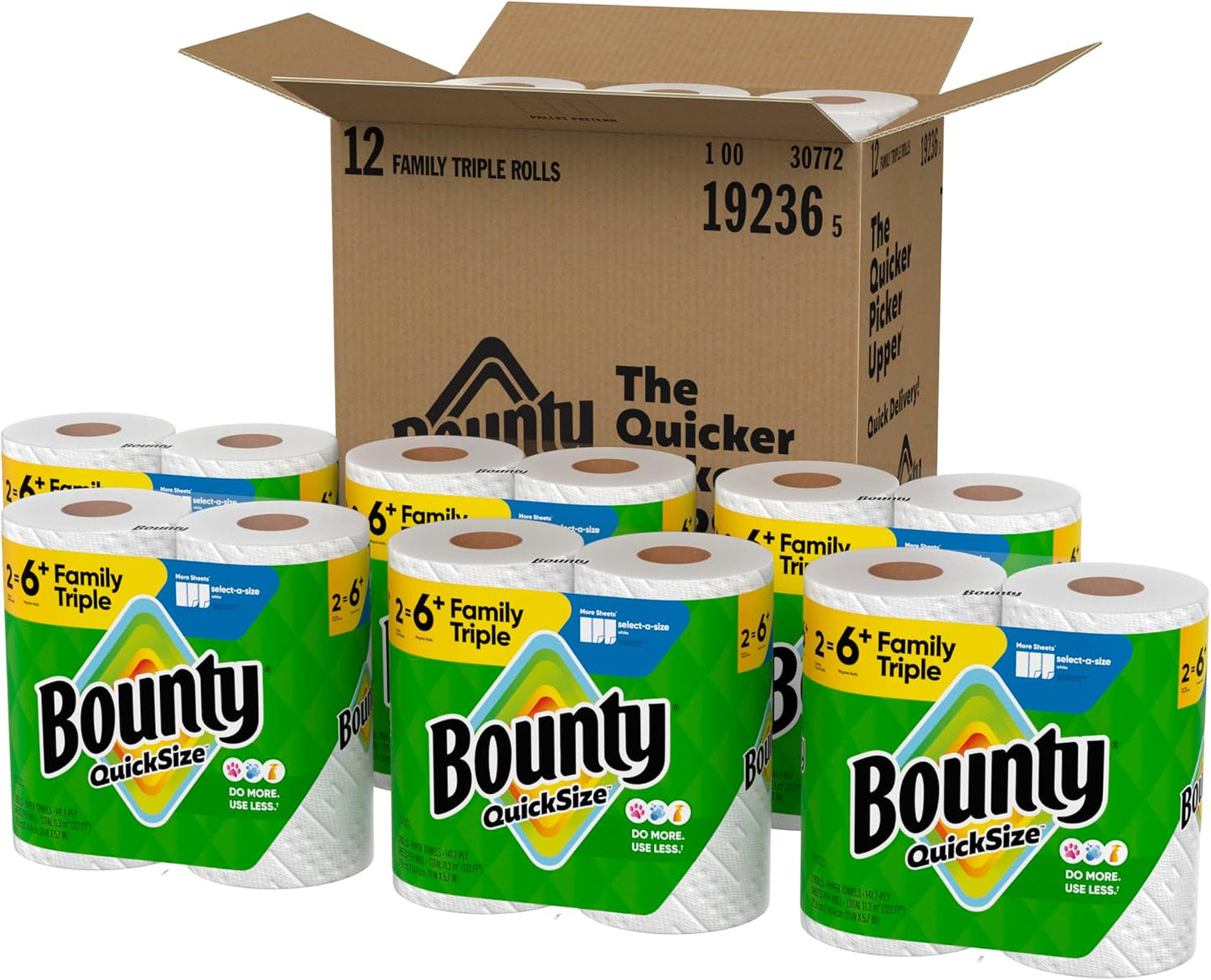 Bounty Toallas de papel de tamaño rápido, color blanco, 12 rollos t...