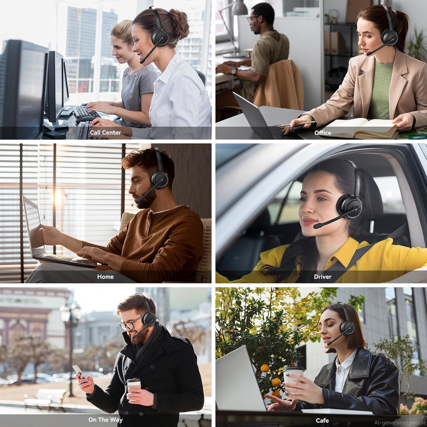 Auriculares inalámbricos con micrófono para el trabajo, auriculares...