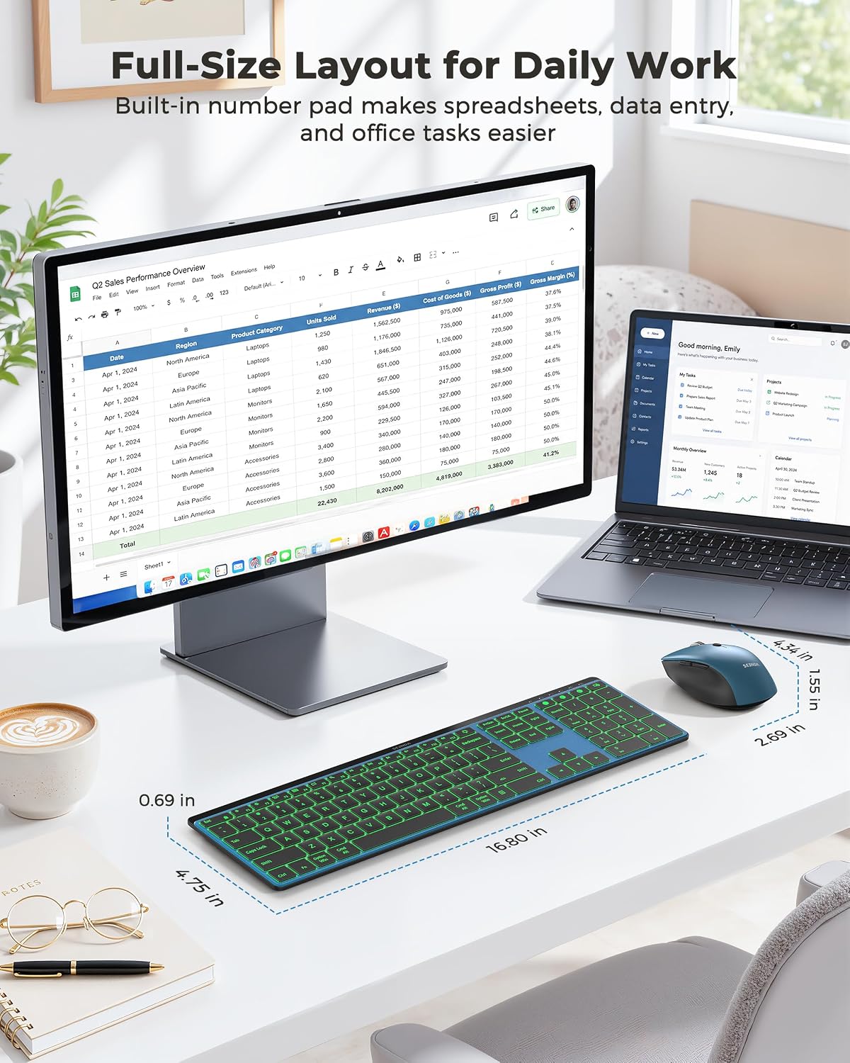 seenda COE64-3 Pro Combo de teclado inalámbrico Bluetooth y ratón |...