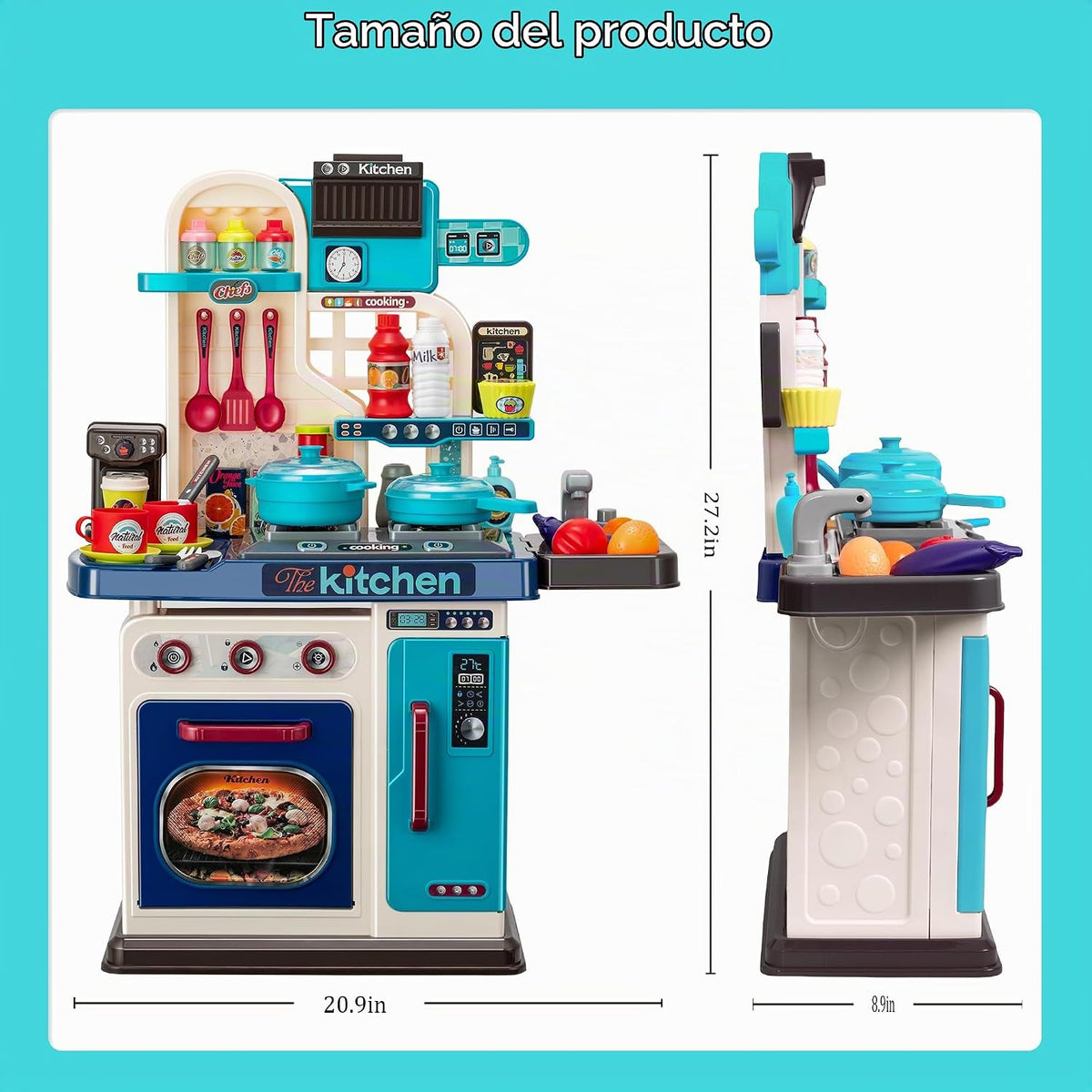 Juego de cocina para niños, estufa de cocina, fregadero, horno, luc...