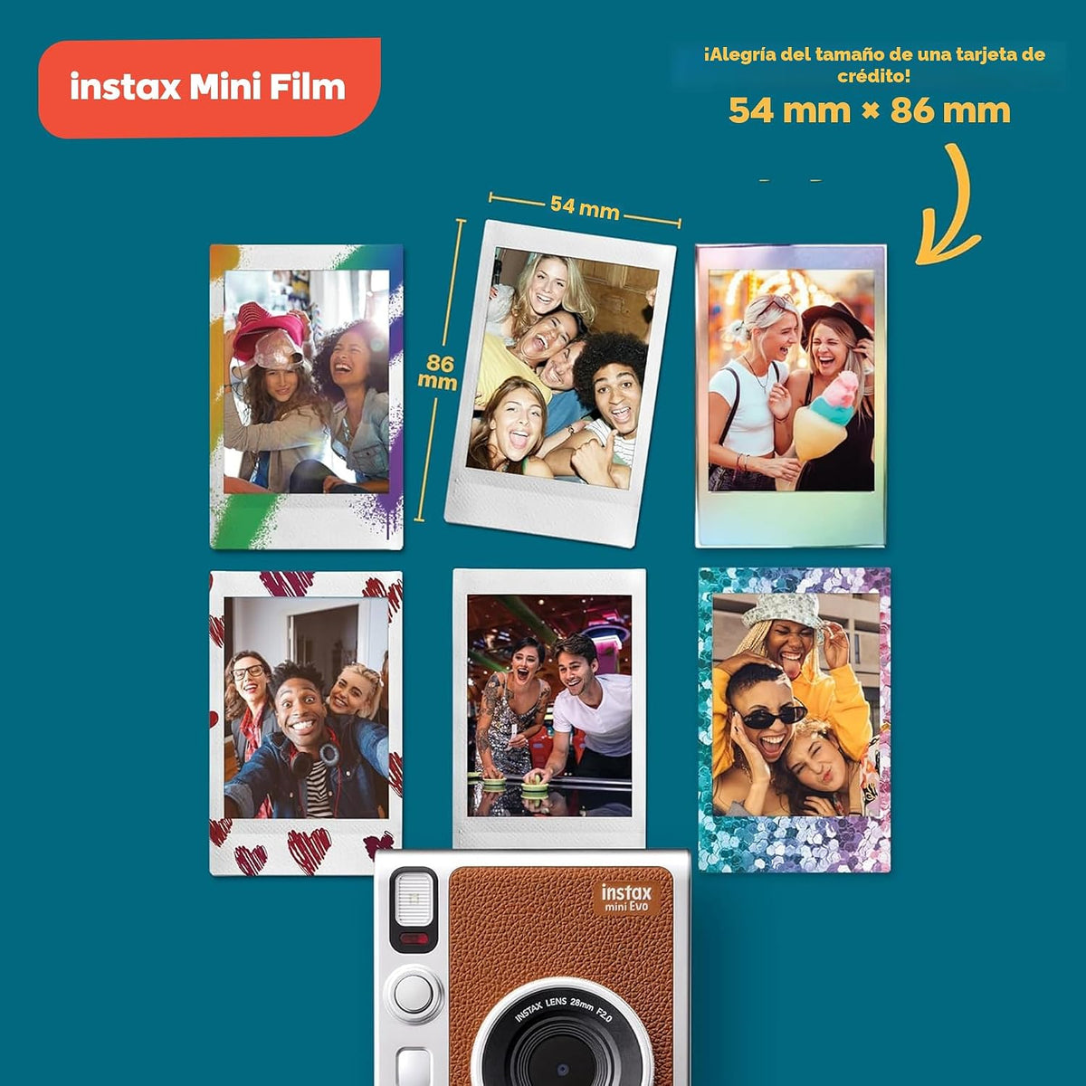 Fujifilm Instax Mini EVO Hybrid Cámara instantánea (marrón) con paq...