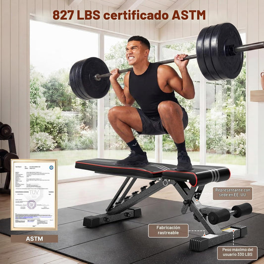 Banco de pesas ajustable YOLEO, certificado ASTM 827LBS | 98% premo...