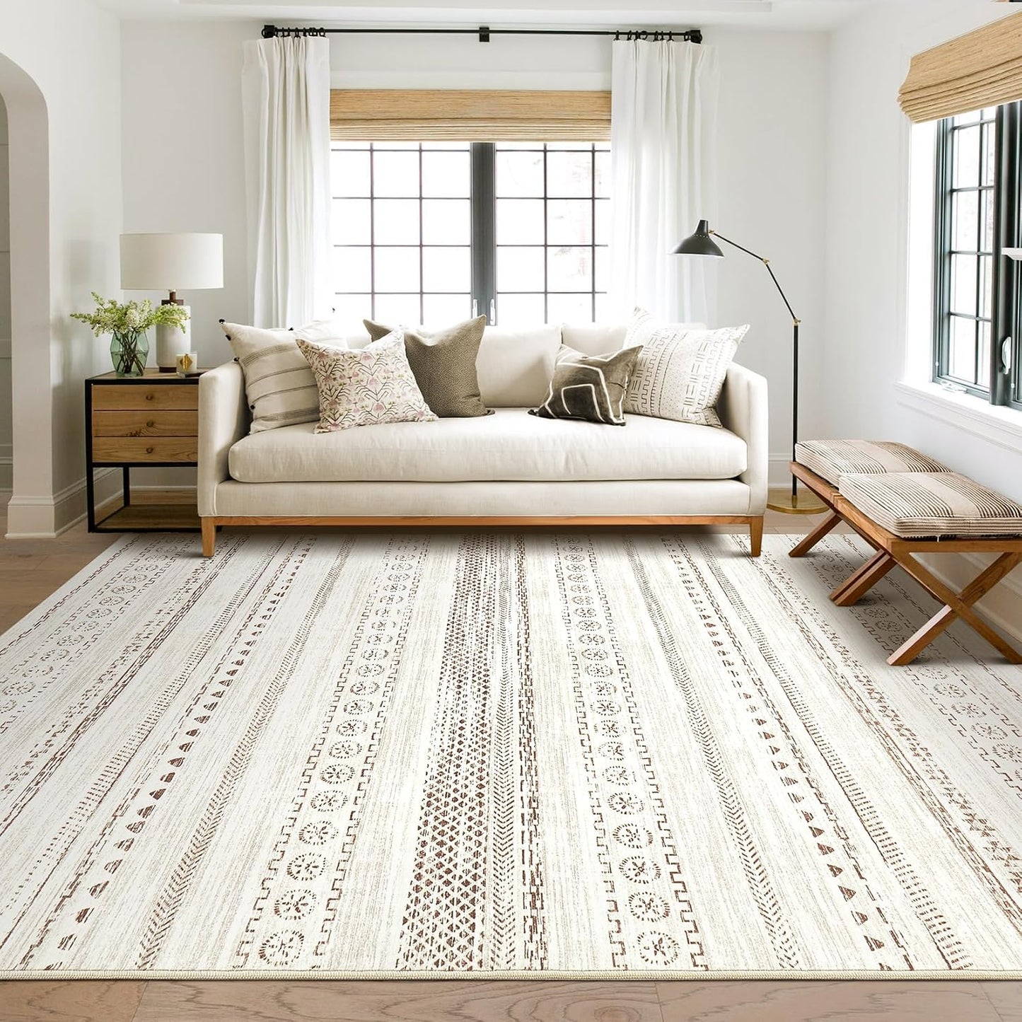 Alfombra de Área para Sala de Estar - 5X8 Lavable Boho Granja Bohem...