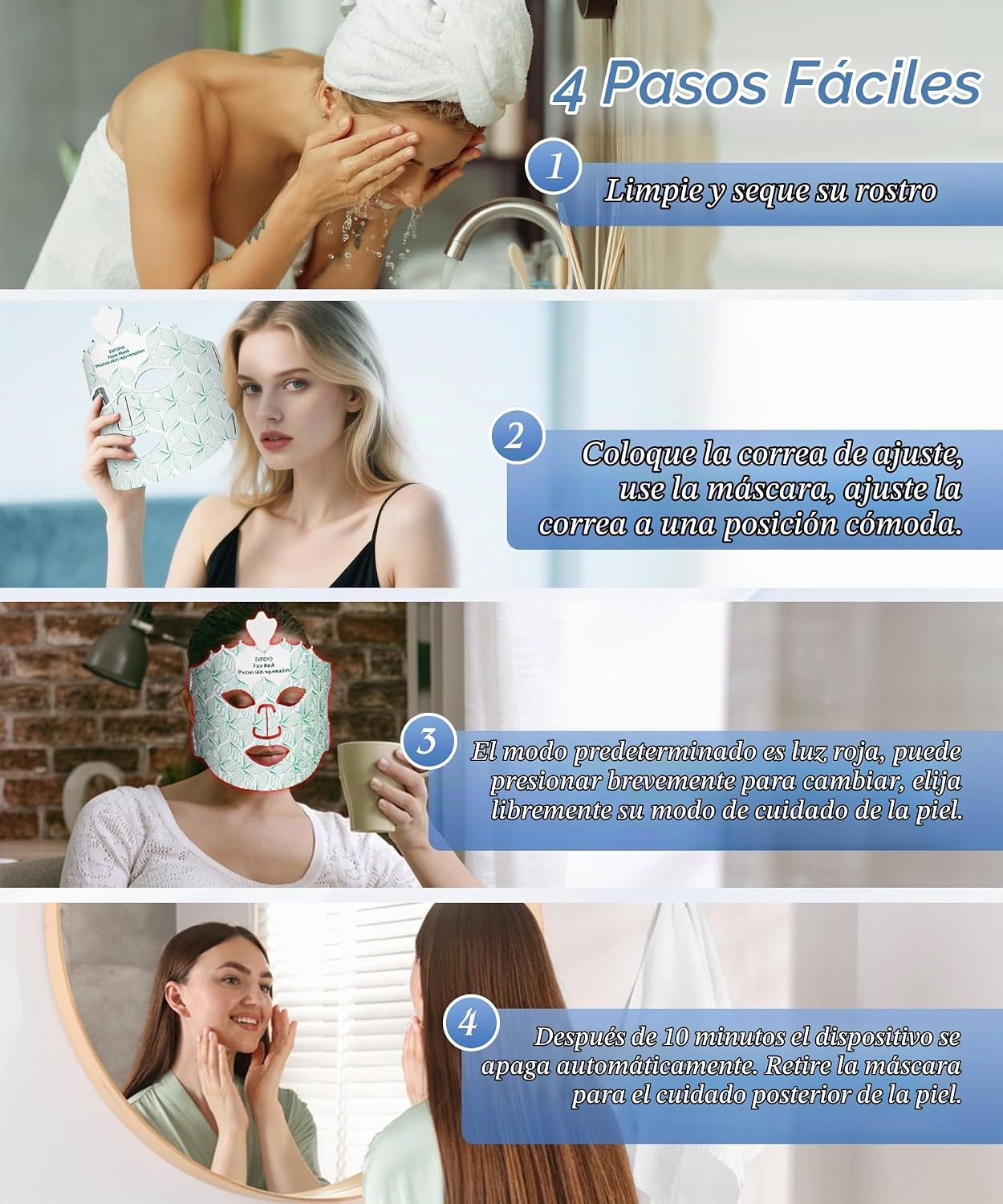 Terapia de luz roja para cara, máscara de terapia de luz para reafi...