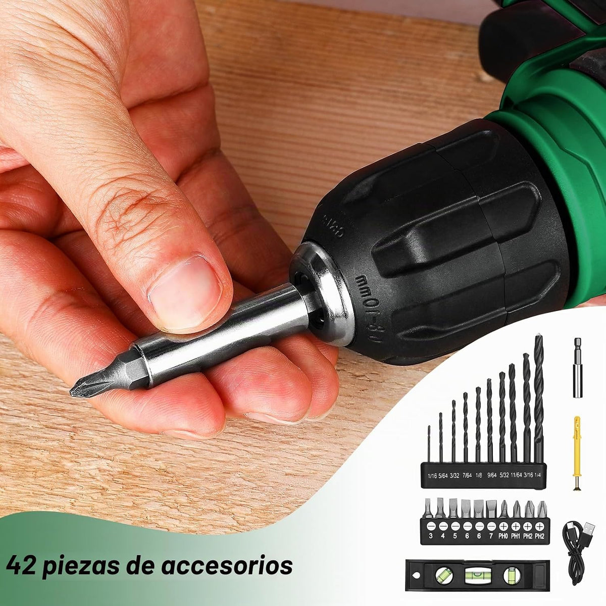 DEKOPRO Taladro inalámbrico de 8 V, juego de taladro con portabroca...