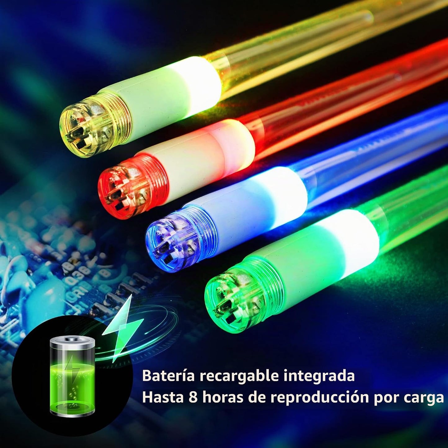 Baquetas recargables con luz LED que cambian de color con bolsa de...
