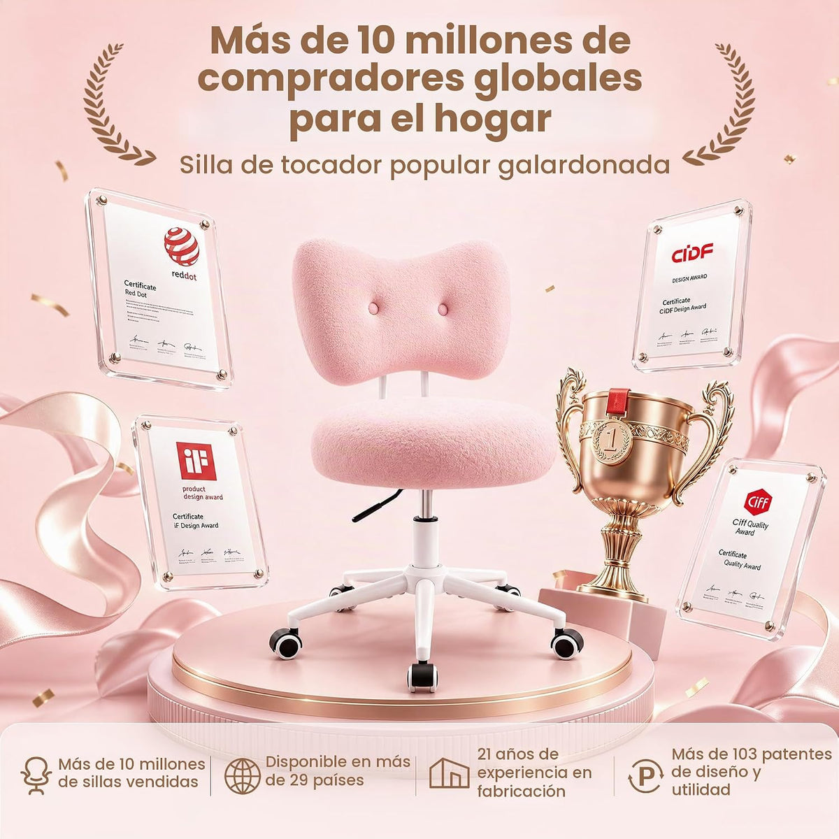 Silla de tocador pequeña con ruedas, cómoda silla de escritorio con...