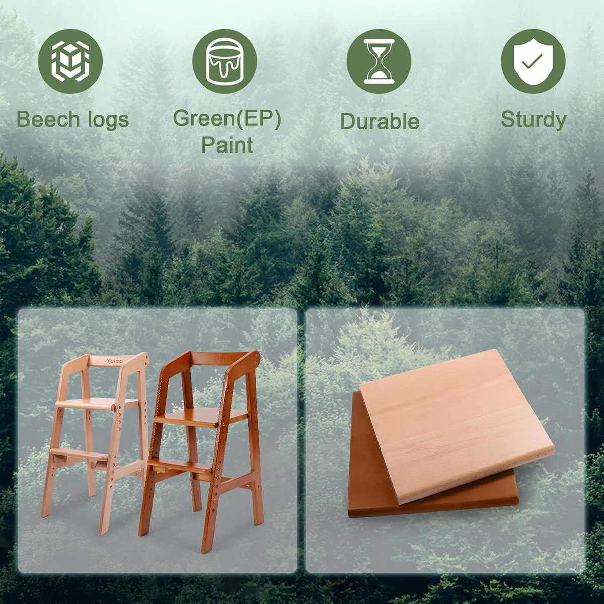 Silla alta de madera para niños pequeños, silla de comedor ajustabl...