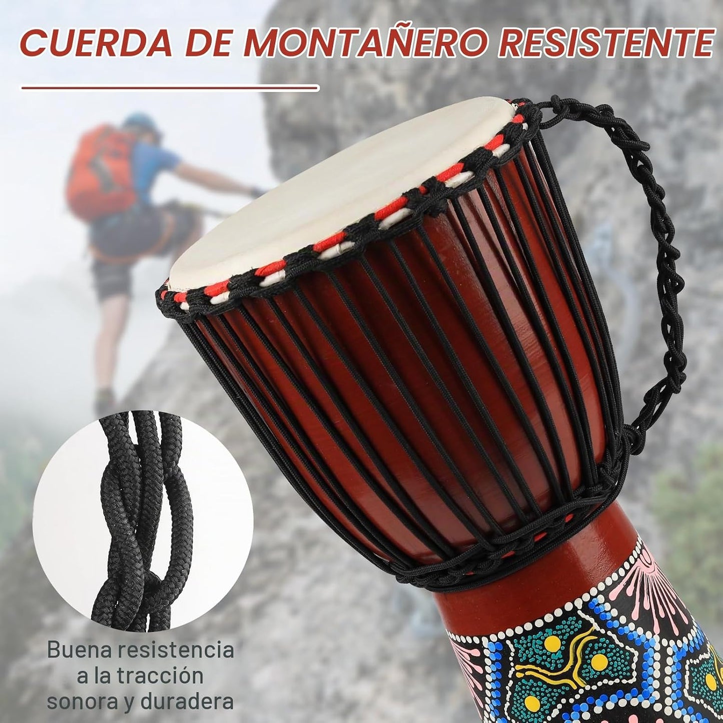 GOGHOST - Tambor africano de madera Djembe para adultos, 10 x 19 pu...