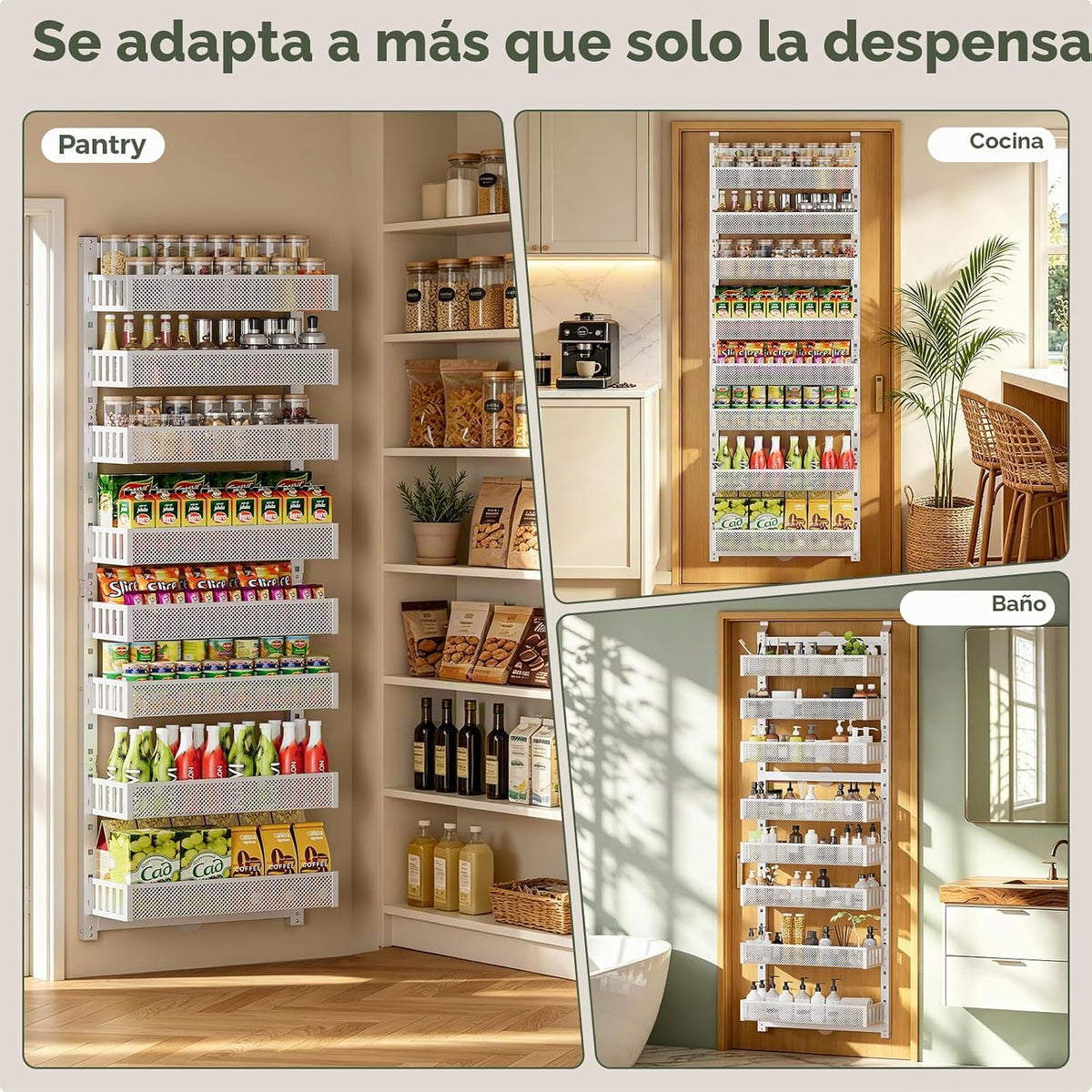 POKIPO Organizador de despensa de 8 niveles sobre la puerta, soport...