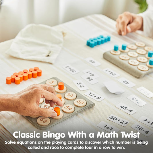 PlanToys Juego de bingo de matemáticas de madera para juego de núme...