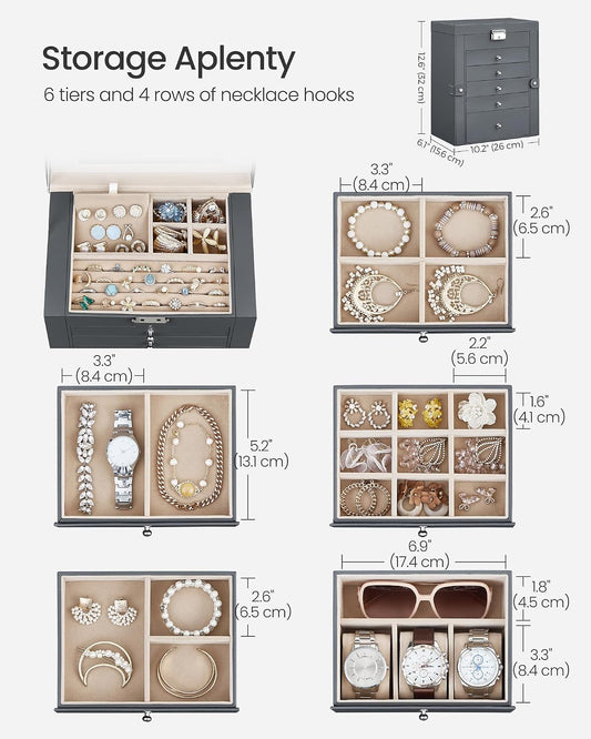 SONGMICS UJBC152G01 Organizador de joyería de 6 capas con 5 cajones...