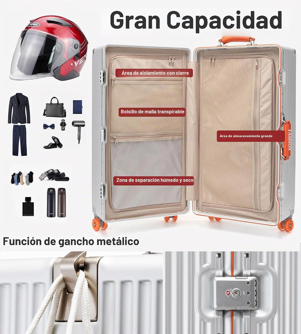 feilario Super grande capitán aluminio marco Hardside Spinner rueda...