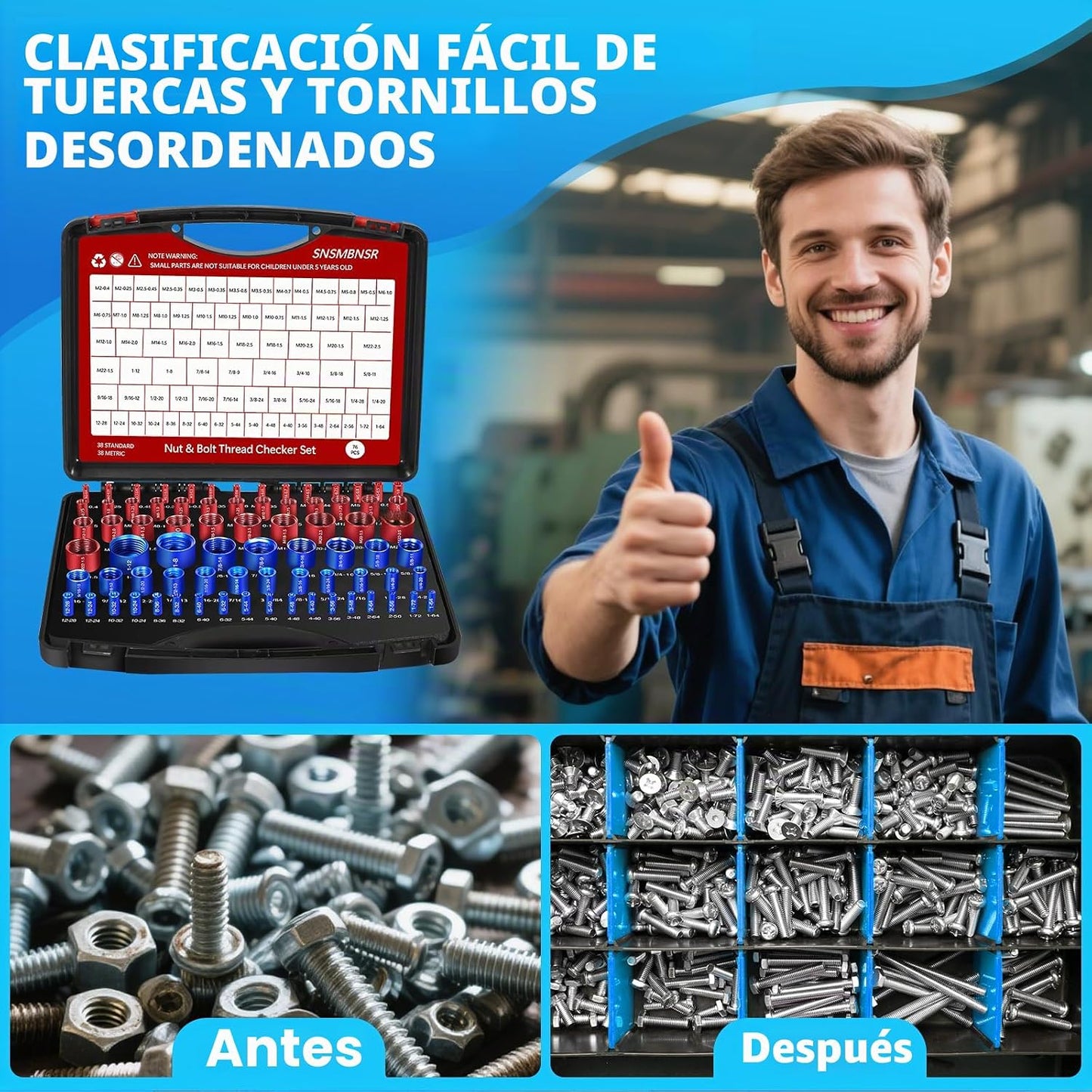 Comprobador de rosca, 76 unidades, comprobador de roscas de tuerca...