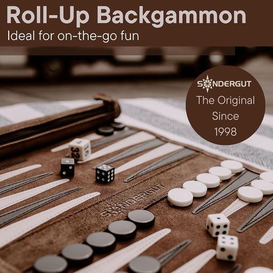 Sondergut - Juego de backgammon portátil enrollable de gamuza de cu...