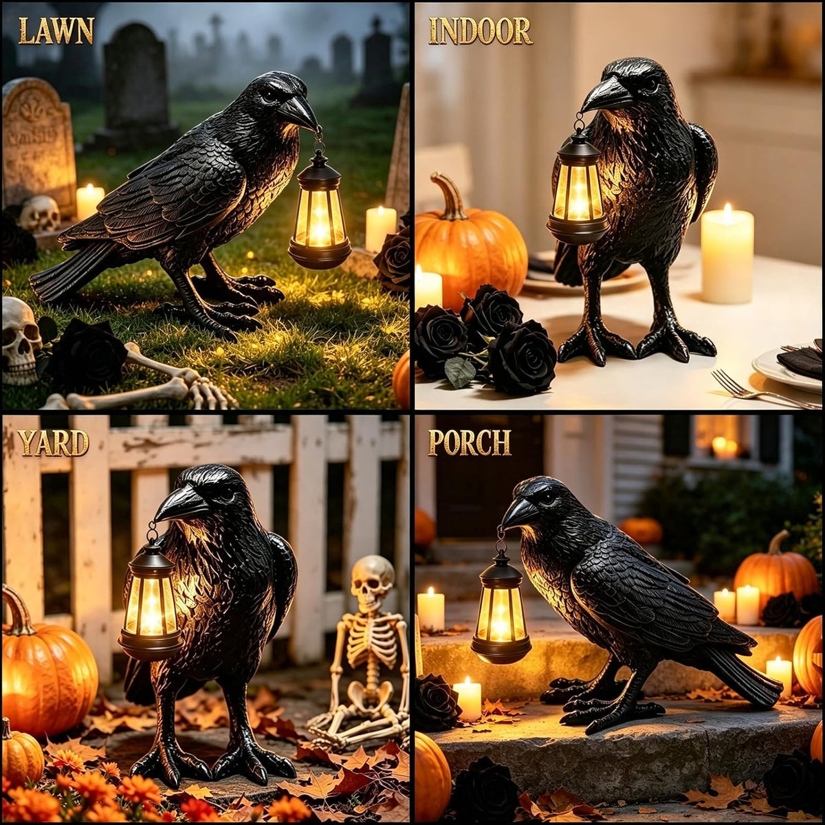 Estatua de jardín solar de cuervo de Halloween para decoración de H...