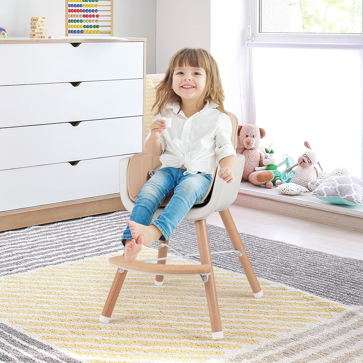 BABY JOY Silla alta para bebé, trona convertible 3 en 1 de madera p...