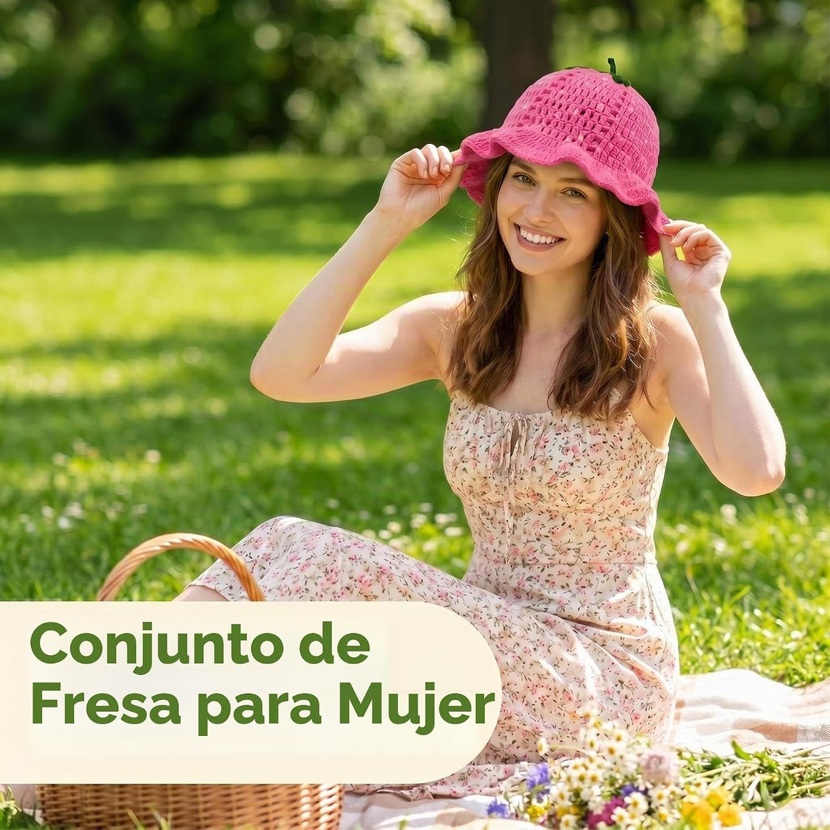Hshsclth Sombrero de pescador de ganchillo de fresa para mujer, som...