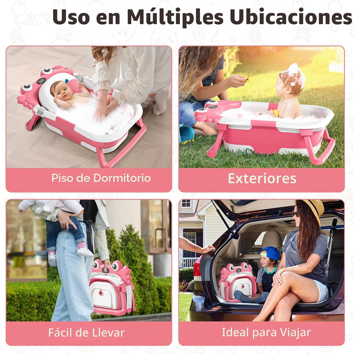 Bañera plegable para bebés recién nacidos con termómetro y cojín fl...