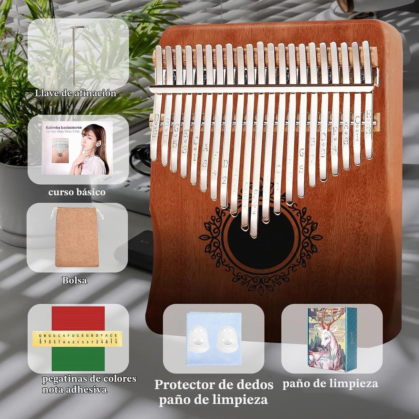 Kalimba de 21 teclas, Calimba, piano portátil de pulgar Kalimba, pi...