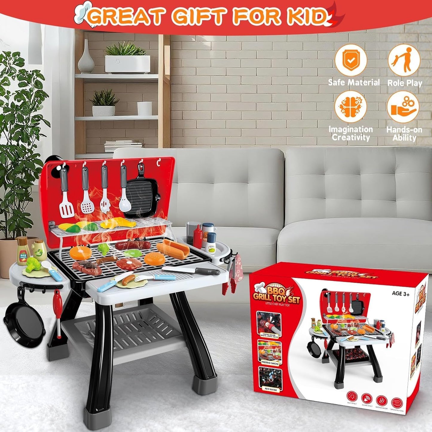 Juguetes de Cocina de Juego para Niños, Parrilla BBQ de Cocina para...