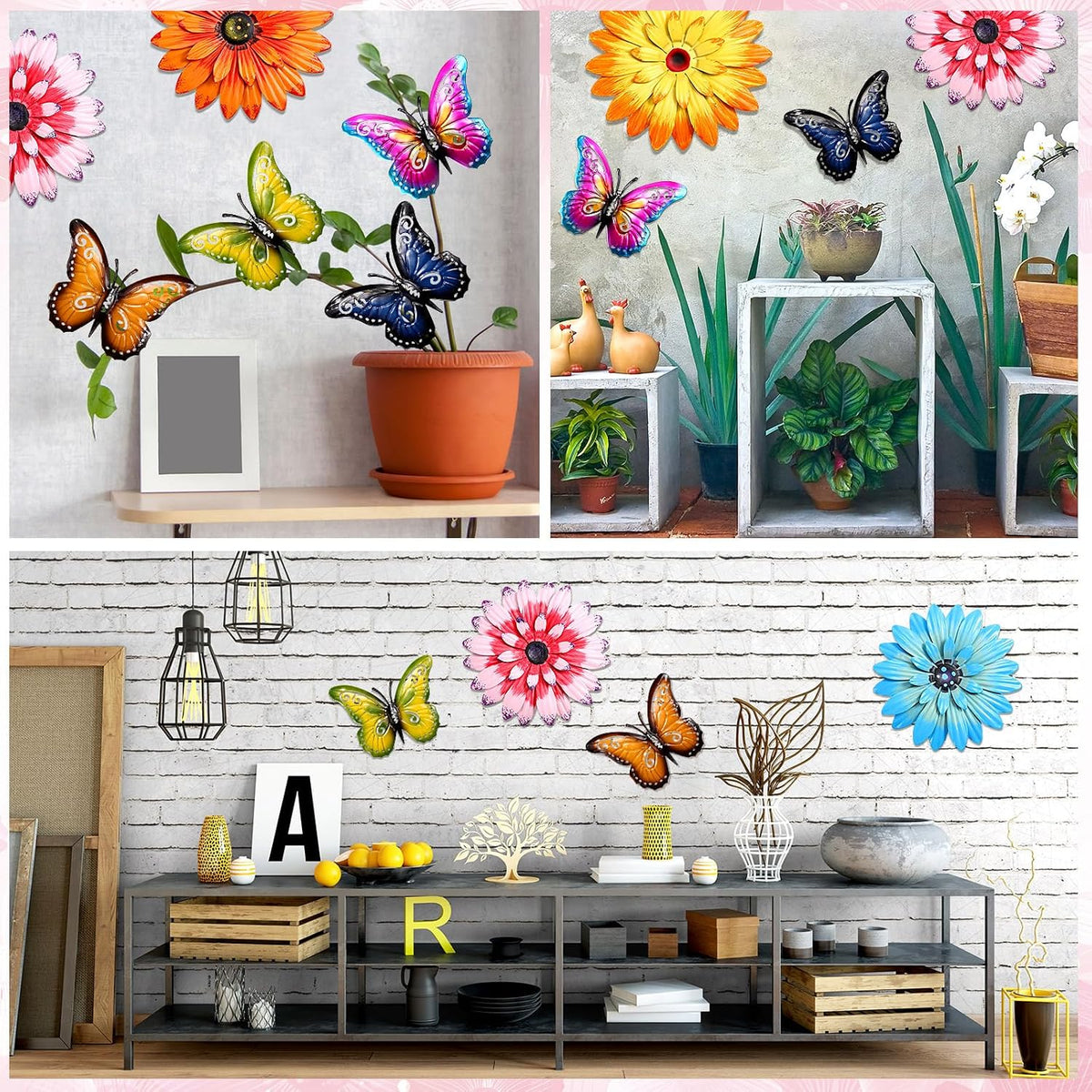Gisafai Paquete de 10 decoraciones de pared de metal con flores par...