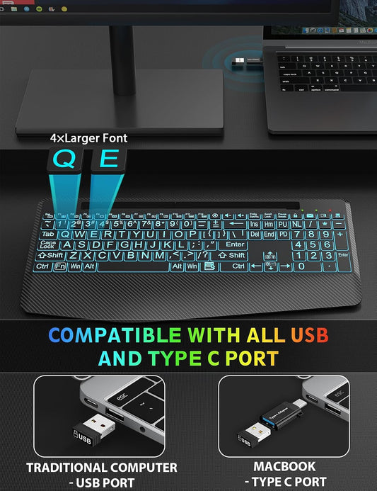 Teclado y ratón inalámbricos retroiluminados, reposamuñecas, ratón...