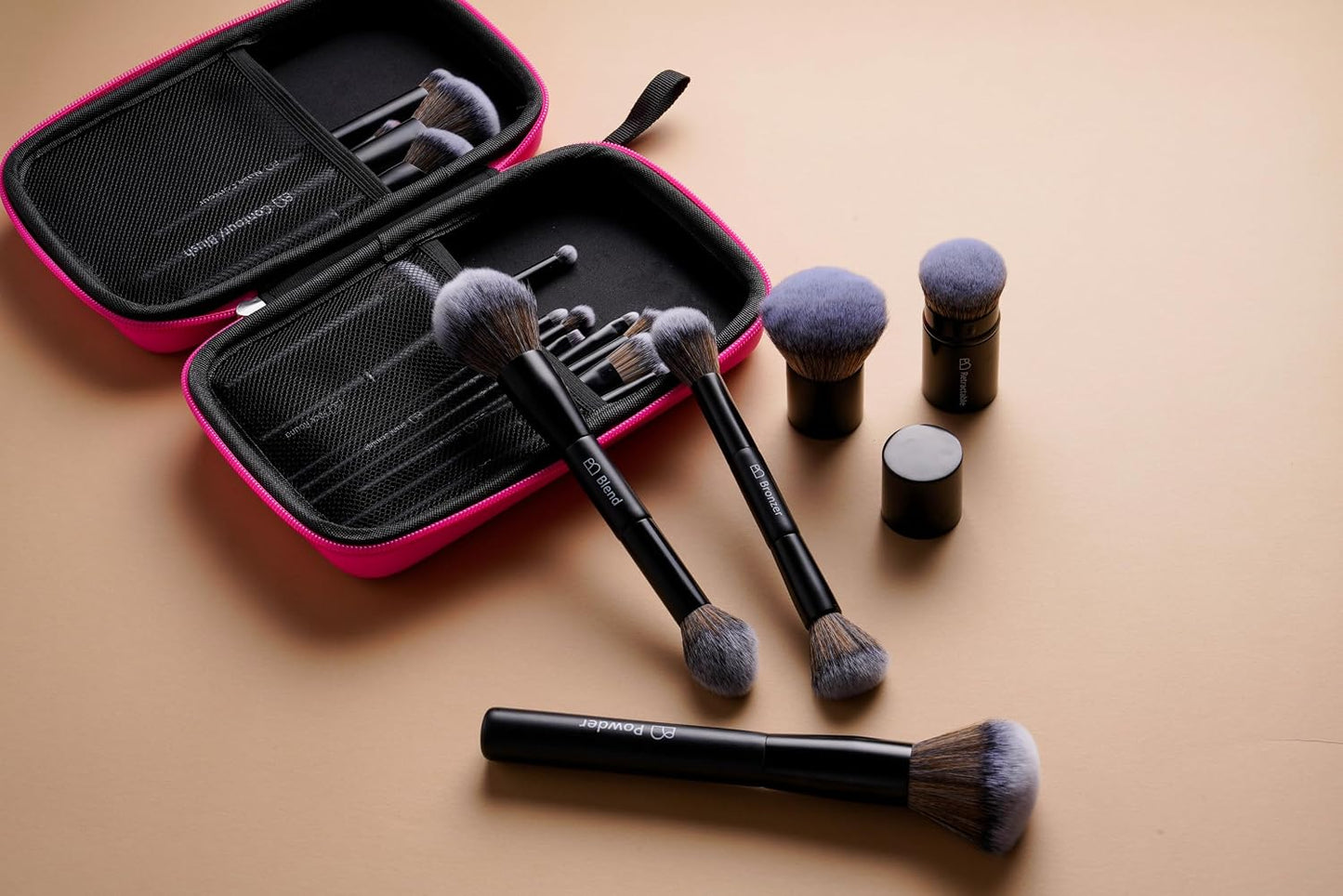 Brochas de maquillaje profesionales BS-MALL con estuche de viaje, b...