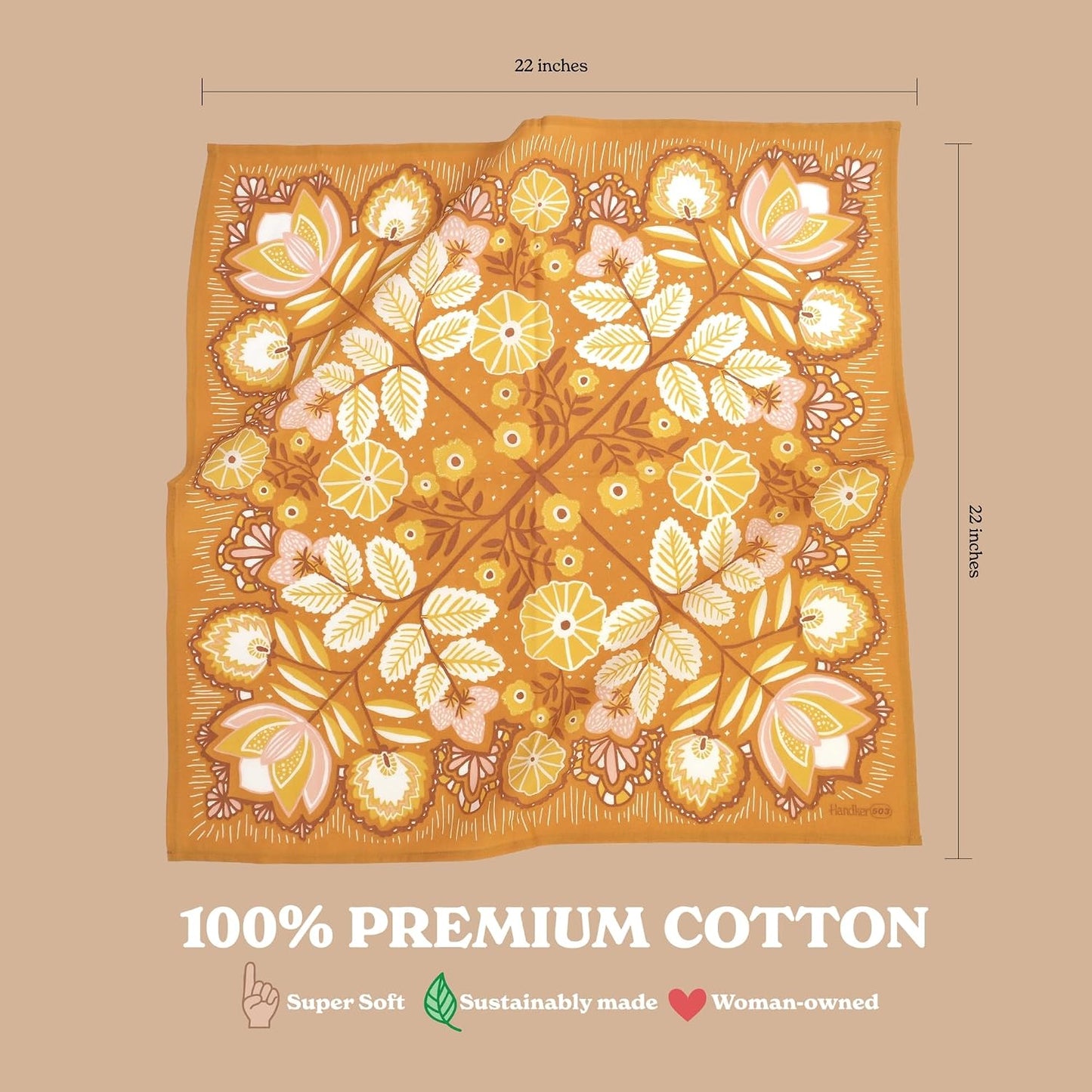 Handker Bandana de algodón prémium de 22 x 22 pulgadas para mujeres...
