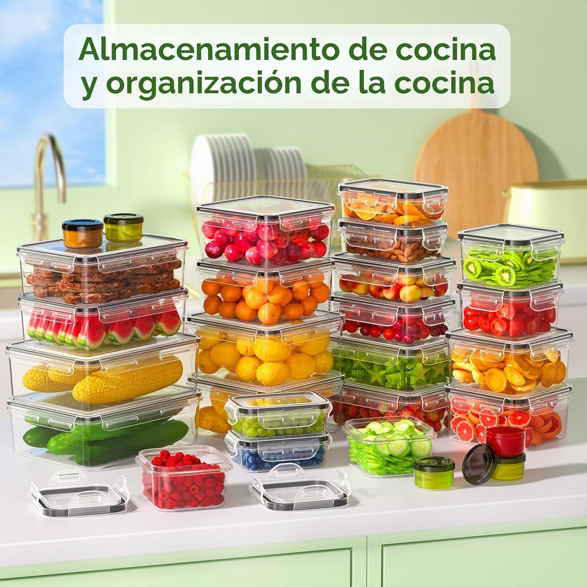 KEMETHY 54 piezas de contenedores de almacenamiento de alimentos co...