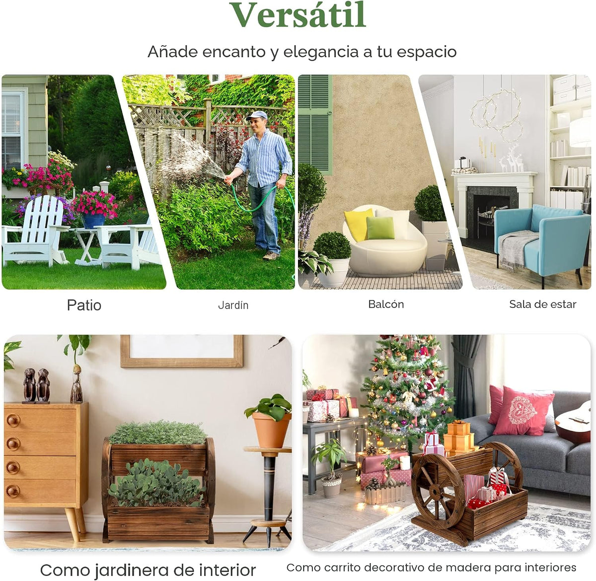 OIPRTGFJ Jardinera de madera con ruedas, maceta decorativa para flo...