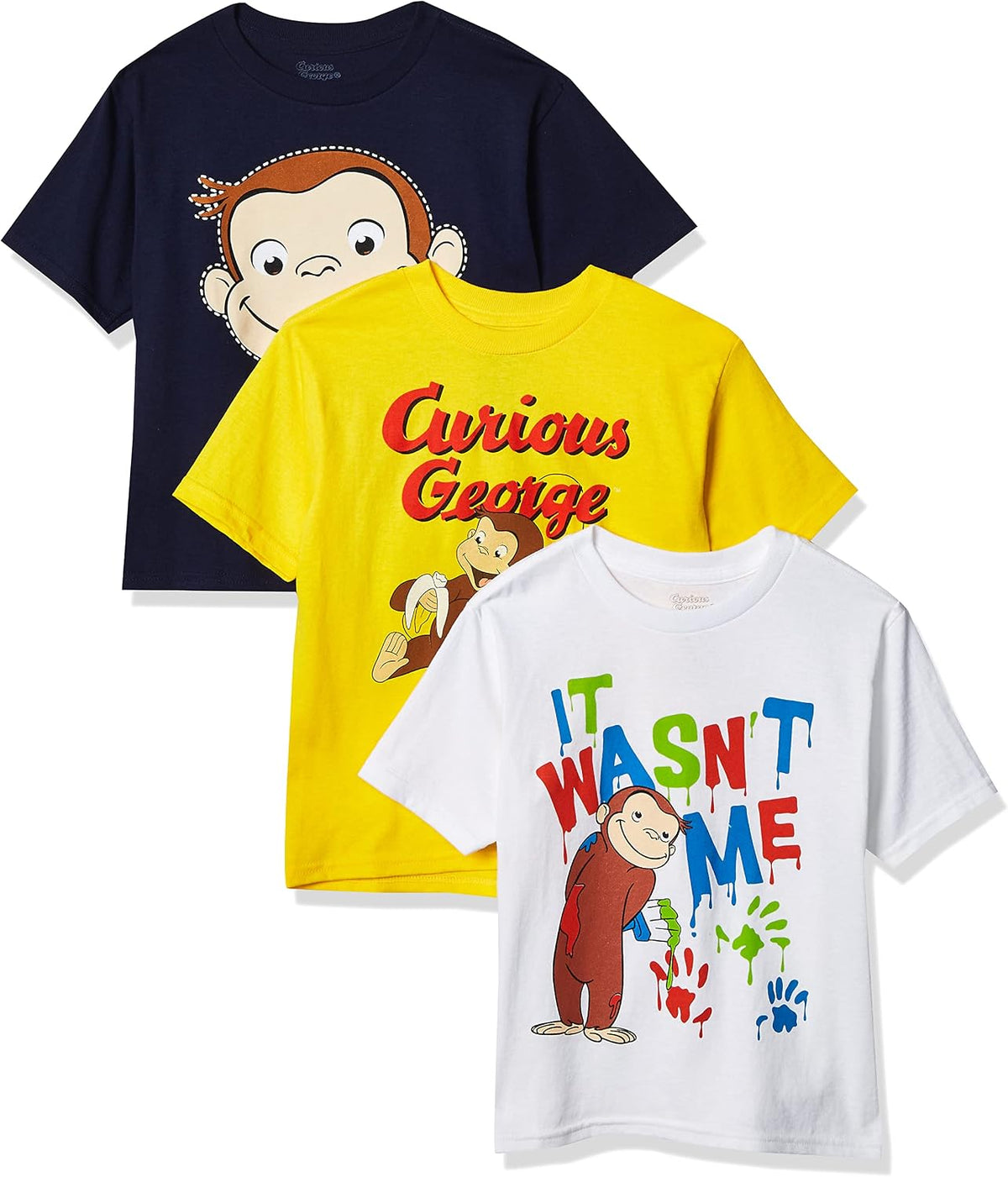 Curious George Paquete de 3 camisetas surtidas para niños y niños,...