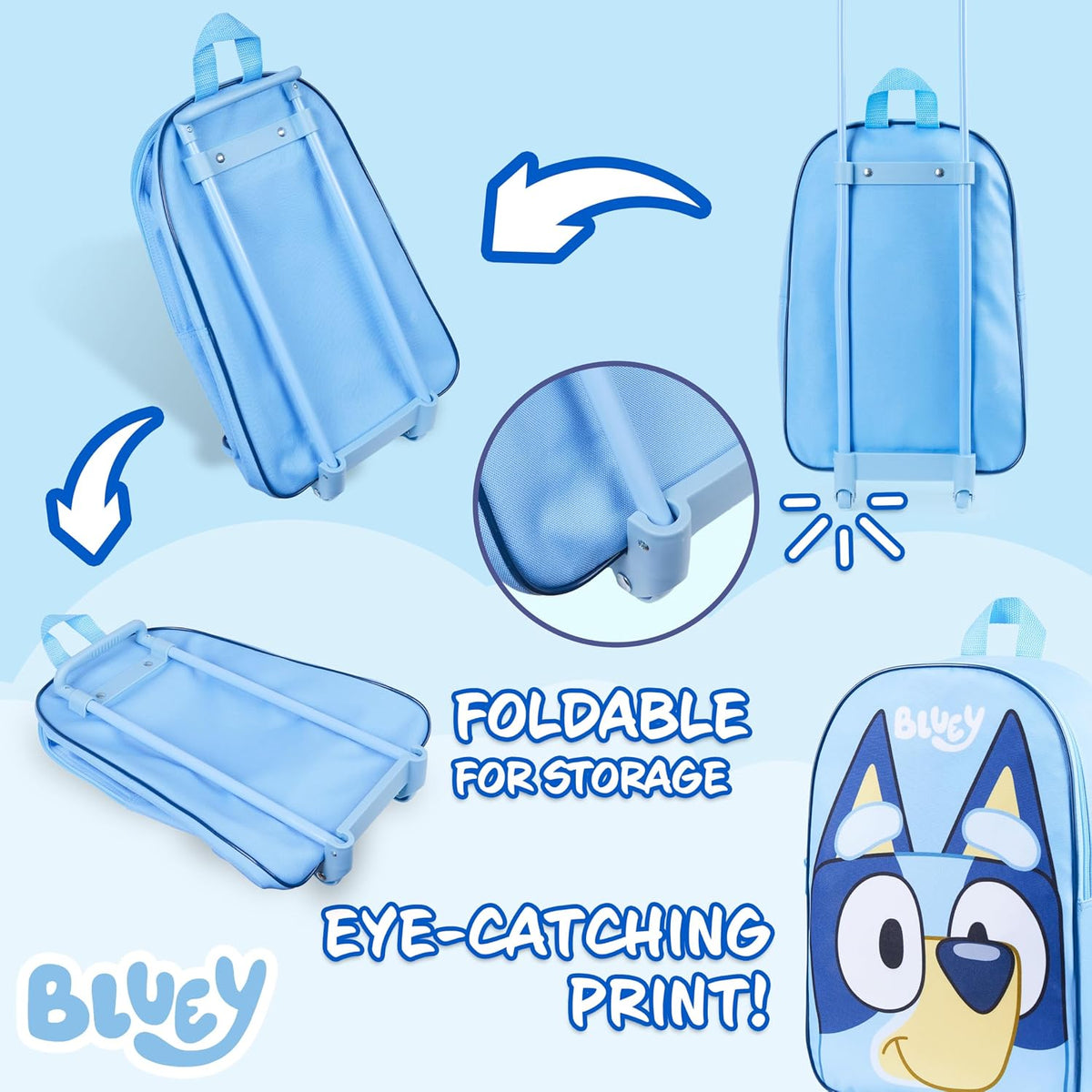 Bluey Maleta con ruedas para niños, 16 x 13 x 4 pulgadas, equipaje...