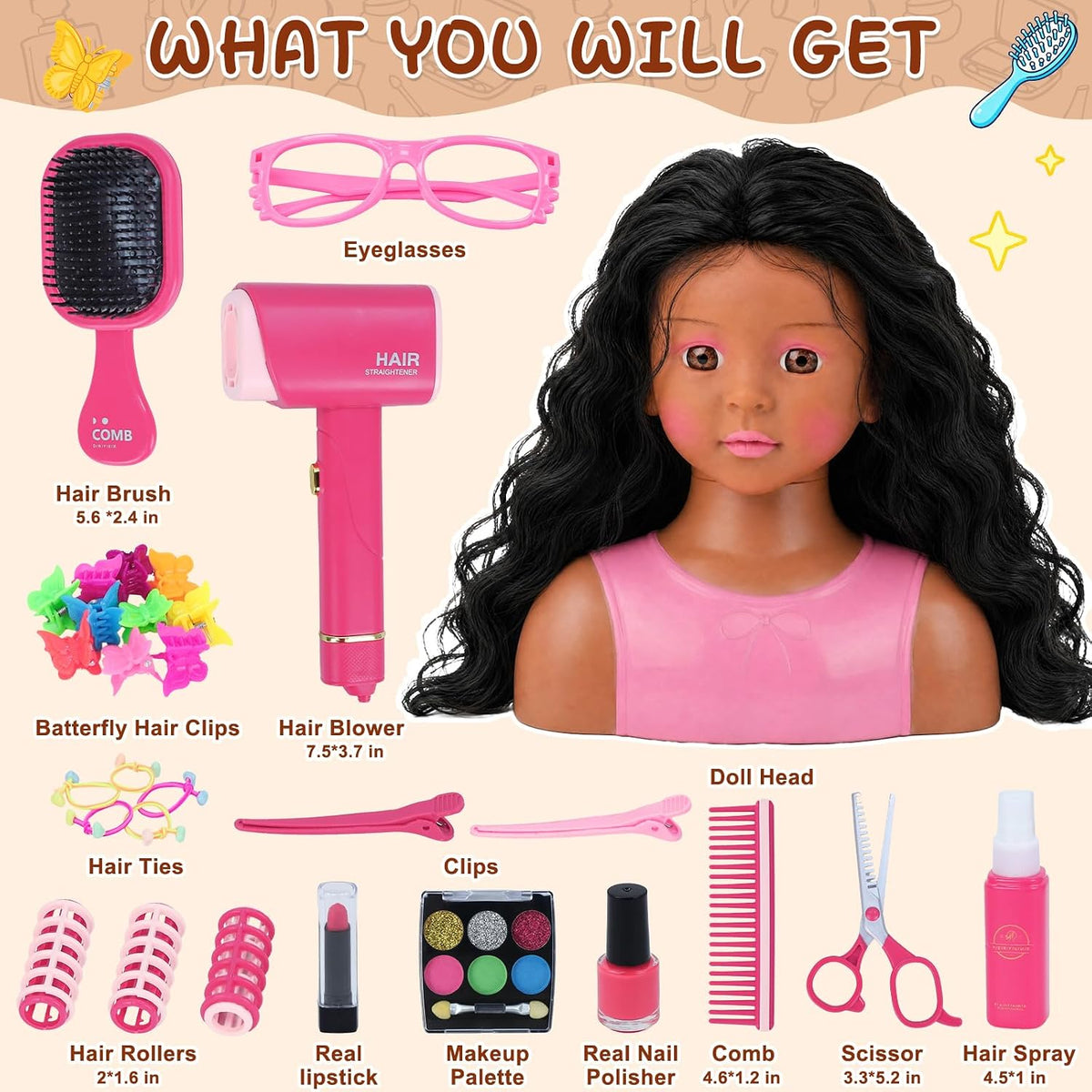 Cabeza de muñeca para peinar el cabello para niños | Accesorios par...