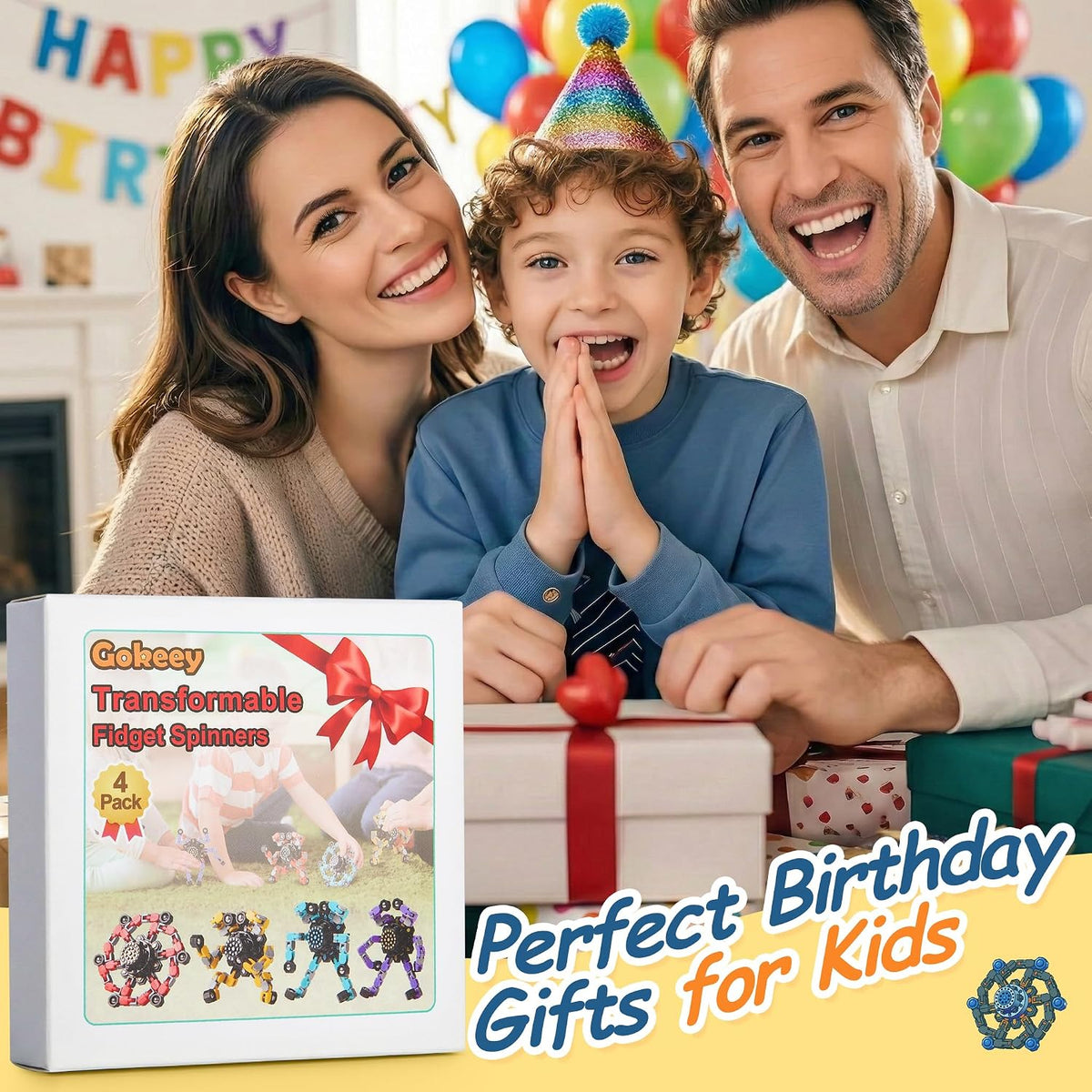 Gokeey Juguetes giratorios transformables de 4 piezas para niños y...