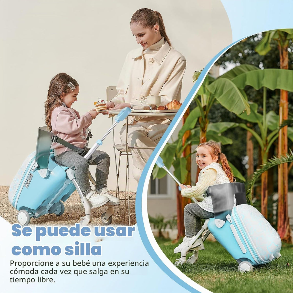 AODI Equipaje de viaje para niños con asiento, maleta de 20 pulgada...