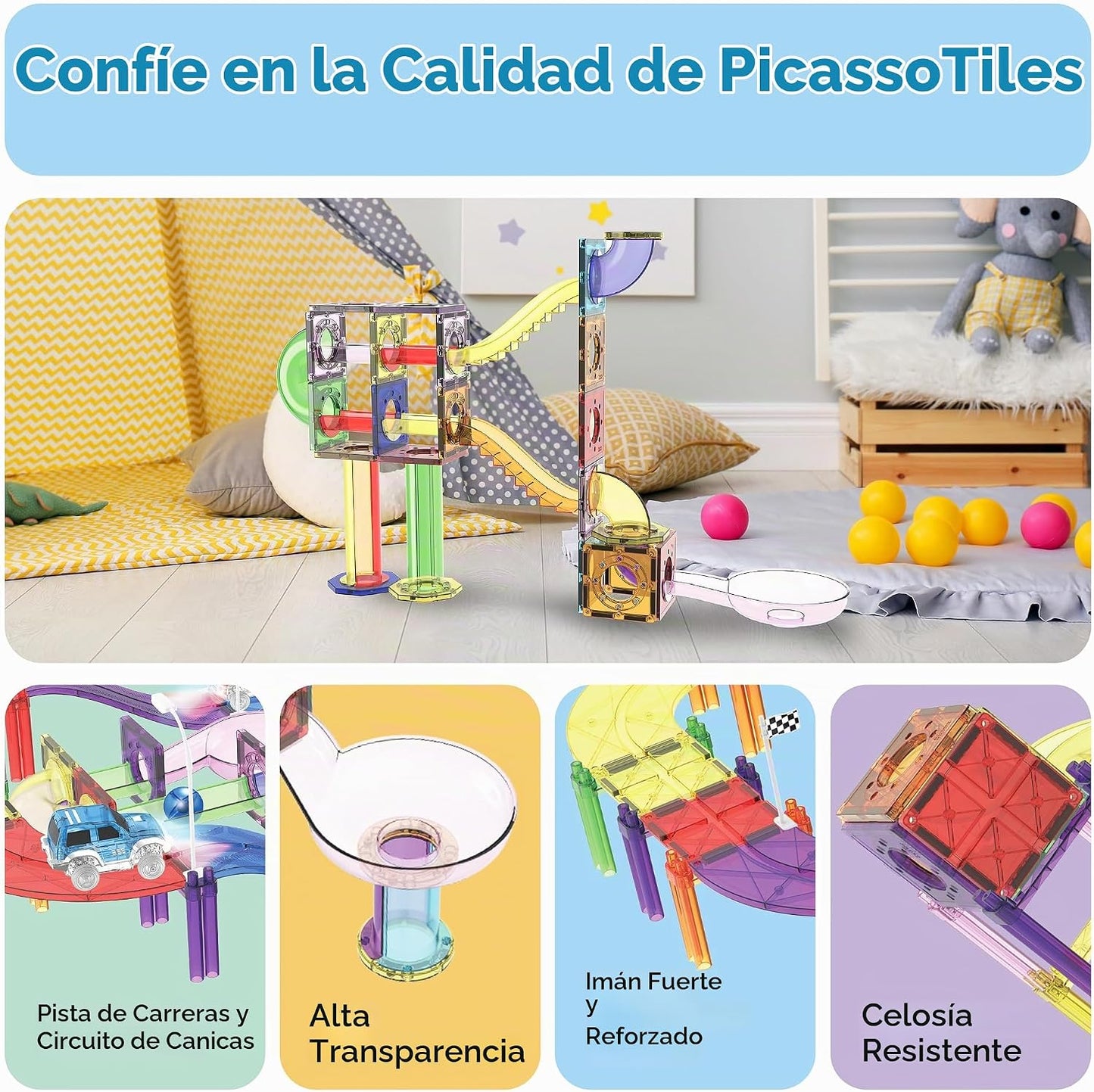 PicassoTiles Juego de 121 azulejos magnéticos de pista de carreras...