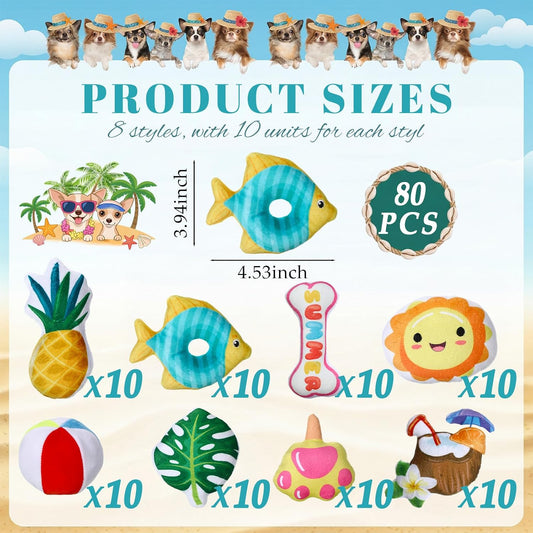 Soulchen Juego de 80 juguetes de verano para perros, juguetes chirr...