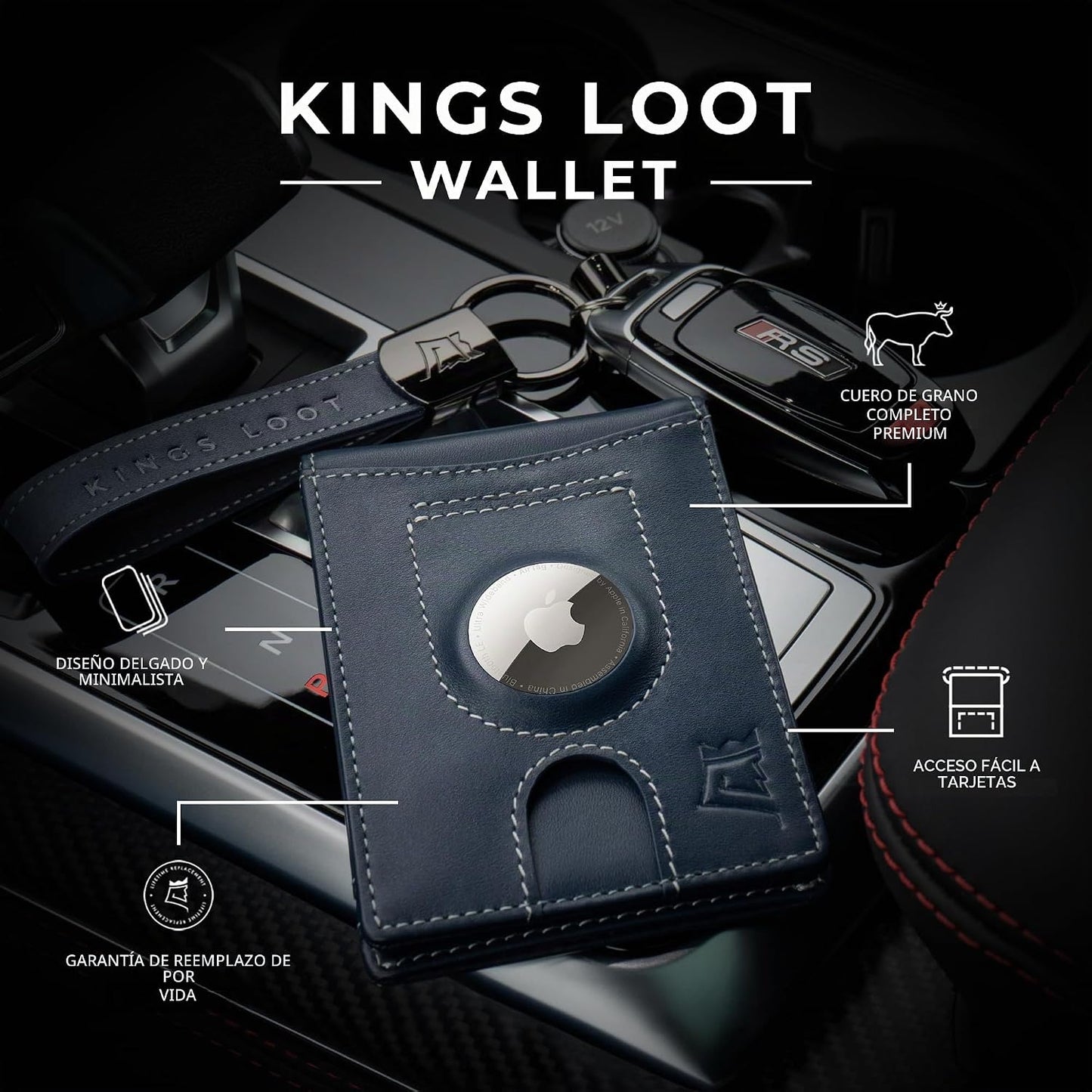 Kings Loot Cartera Inteligente y Rastreable Airtag para Hombres, De...