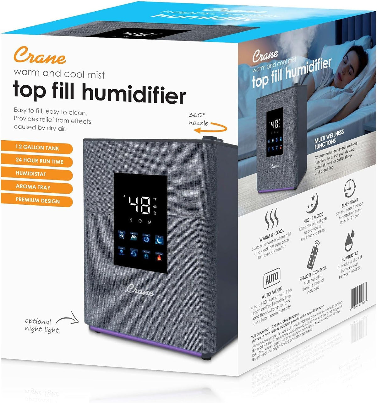 Crane Humidificador de niebla cálida y fría de 4.5L, humidificador...