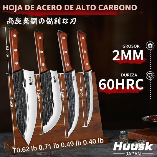 Huusk - Juego de cuchillos de carnicero, 4 cuchillos de barbacoa fo...
