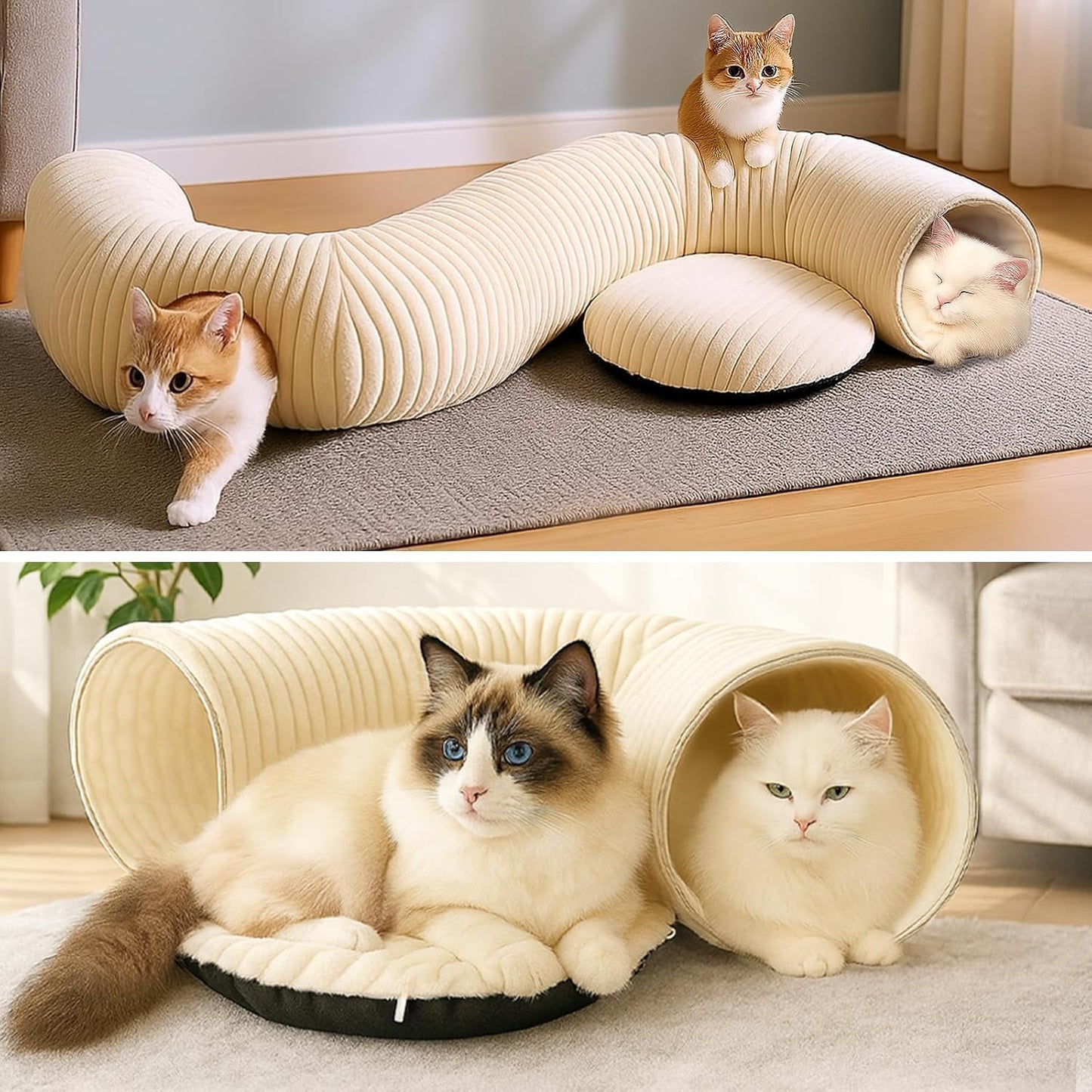 MOYMO Cama túnel para gatos con 40 juguetes para gatos, túnel de ju...