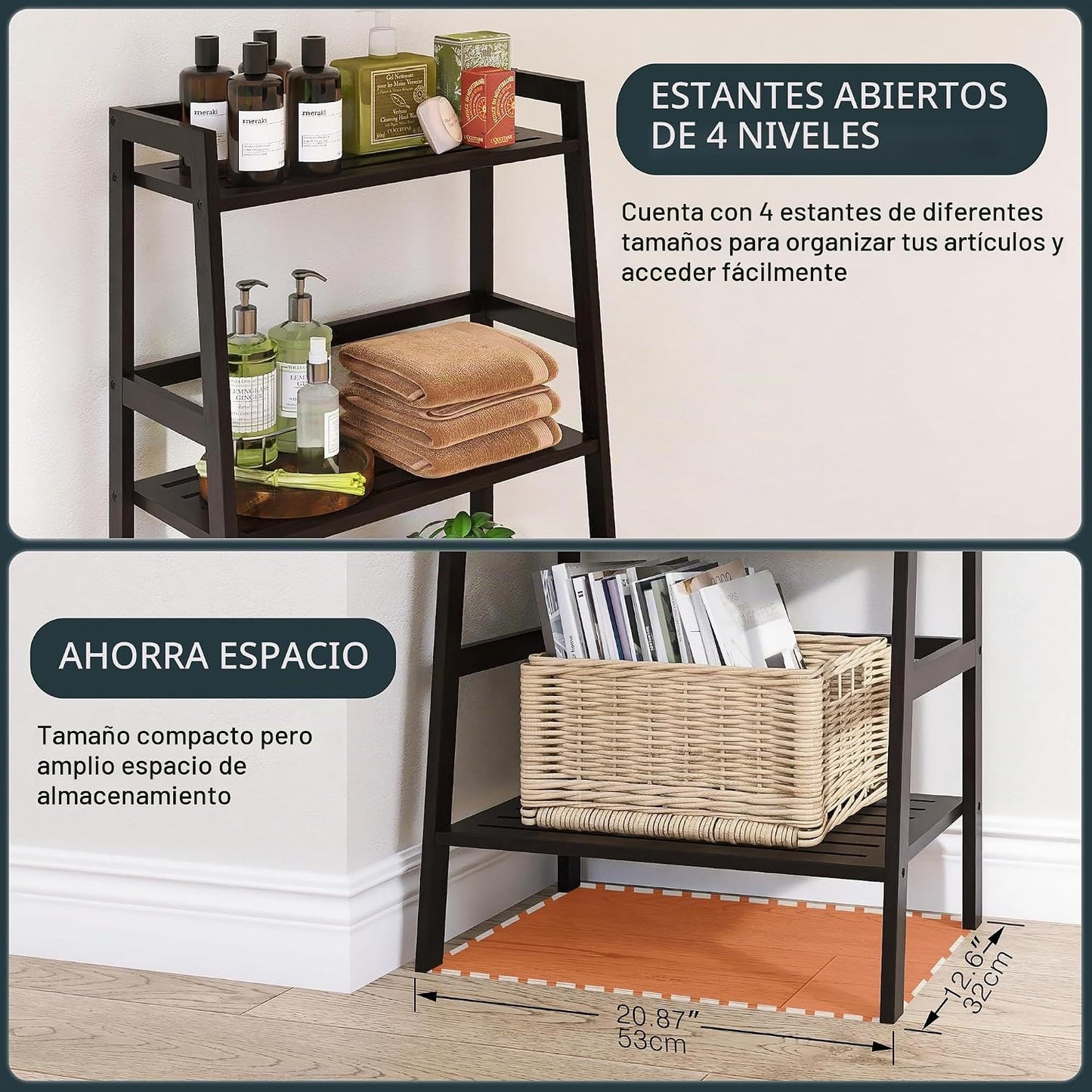 HITNET Estantería negra, estante de escalera de 4 niveles, estanter...