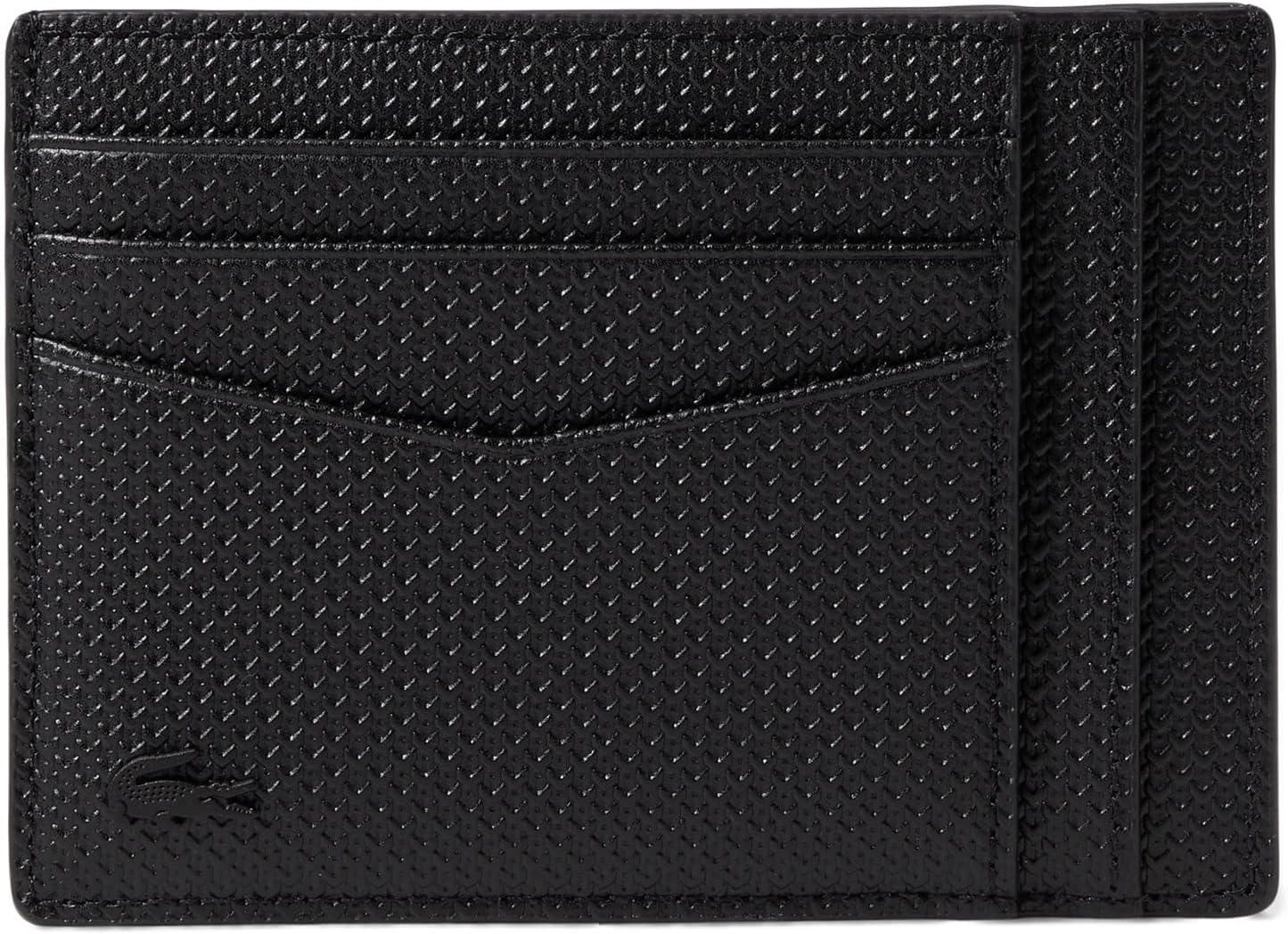 Lacoste Tarjetero de cuero Chantaco para hombre, negro, talla única
