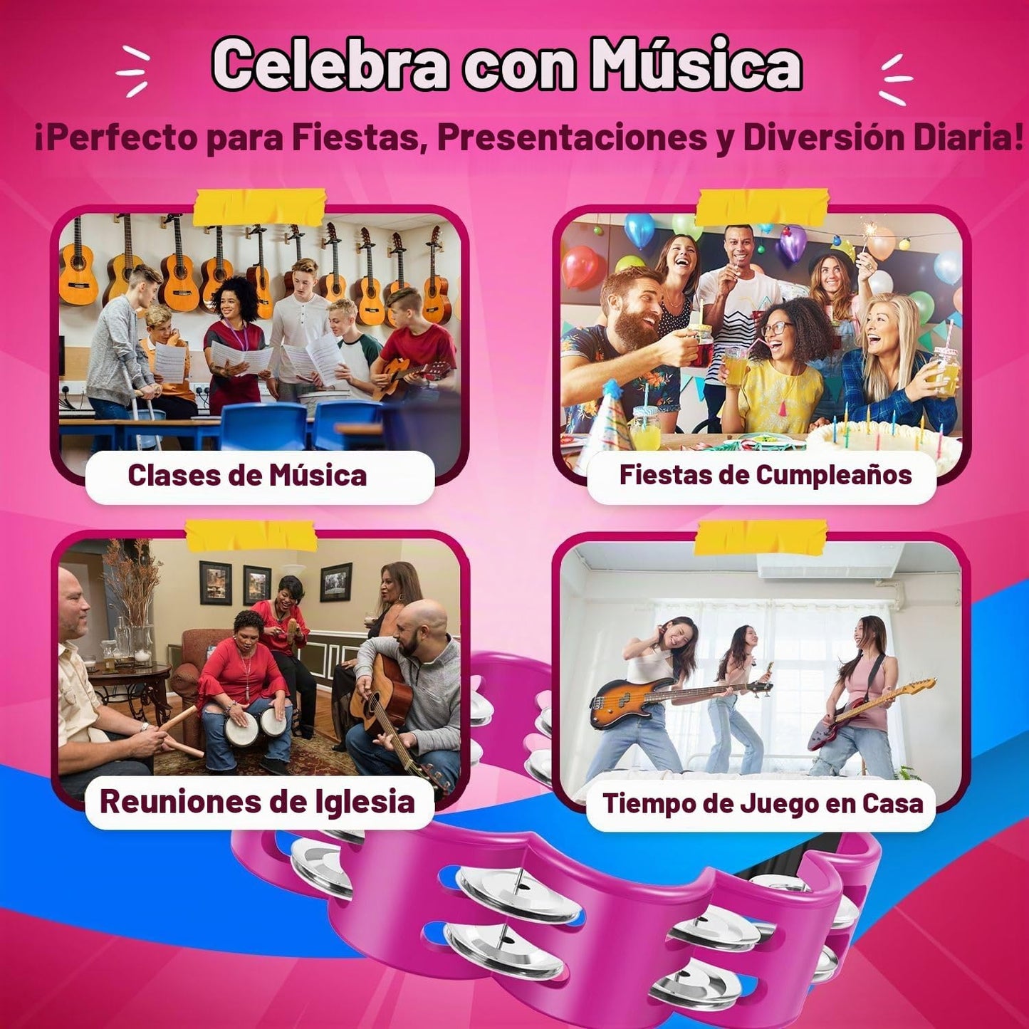 Flexzion Panderetas de flores de 8 pulgadas, jingles de doble fila,...