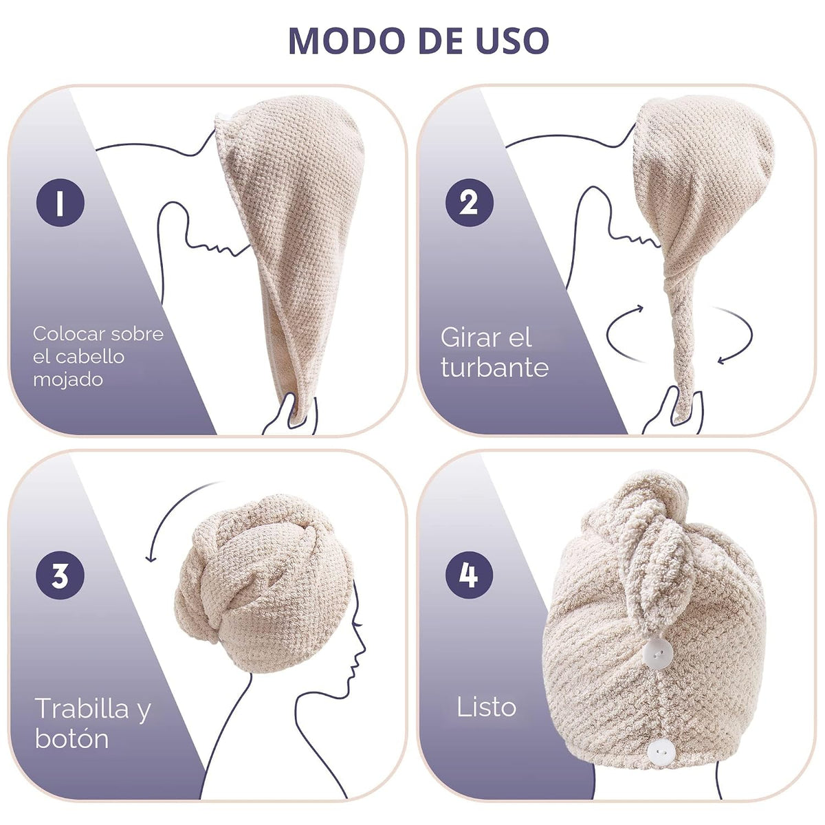 SimpleField Paquete de 2 toallas de microfibra para el cabello para...