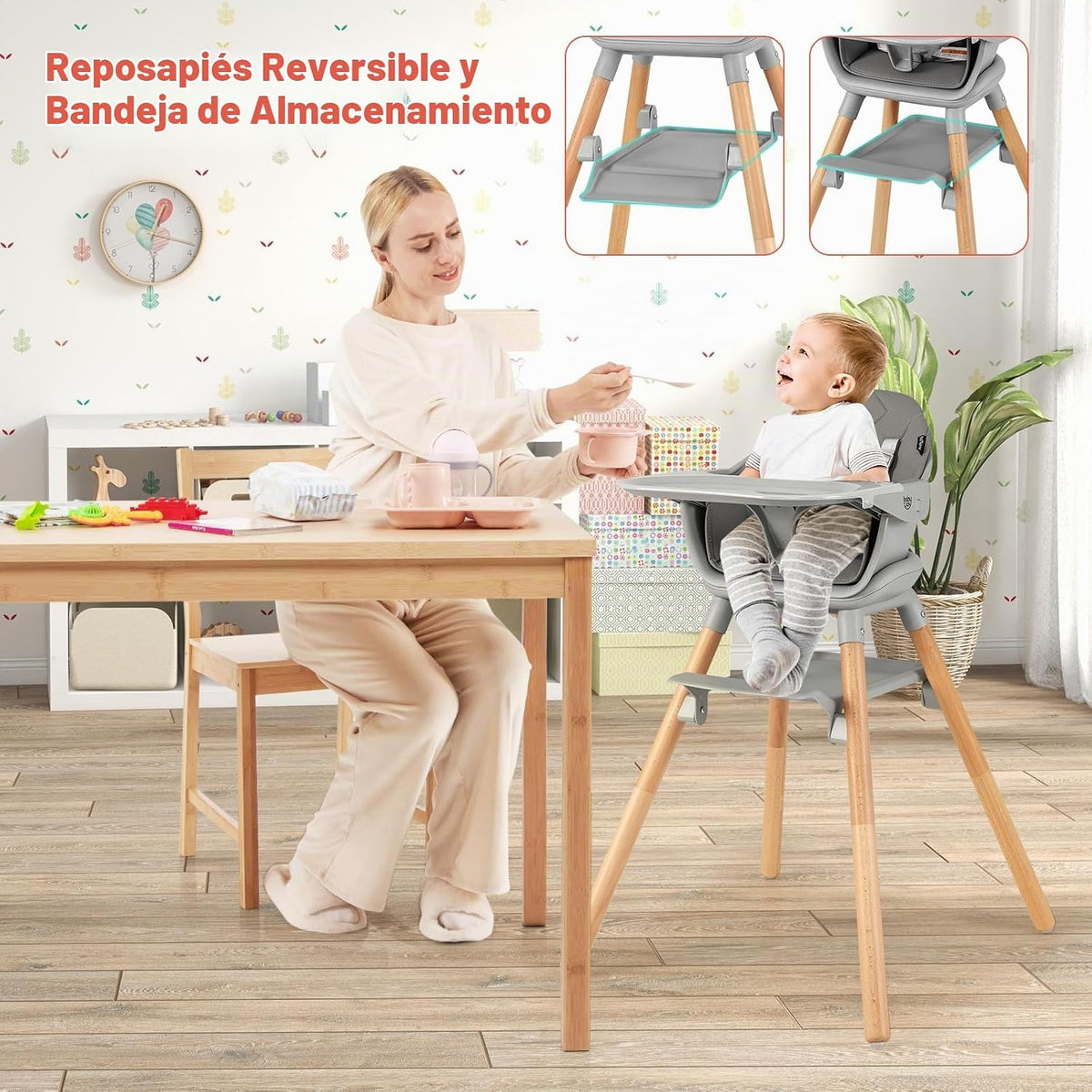HONEY JOY Silla alta para bebé, silla alta convertible 6 en 1 de ma...